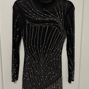 Elegant Black Long-Sleeve Embellished Dress